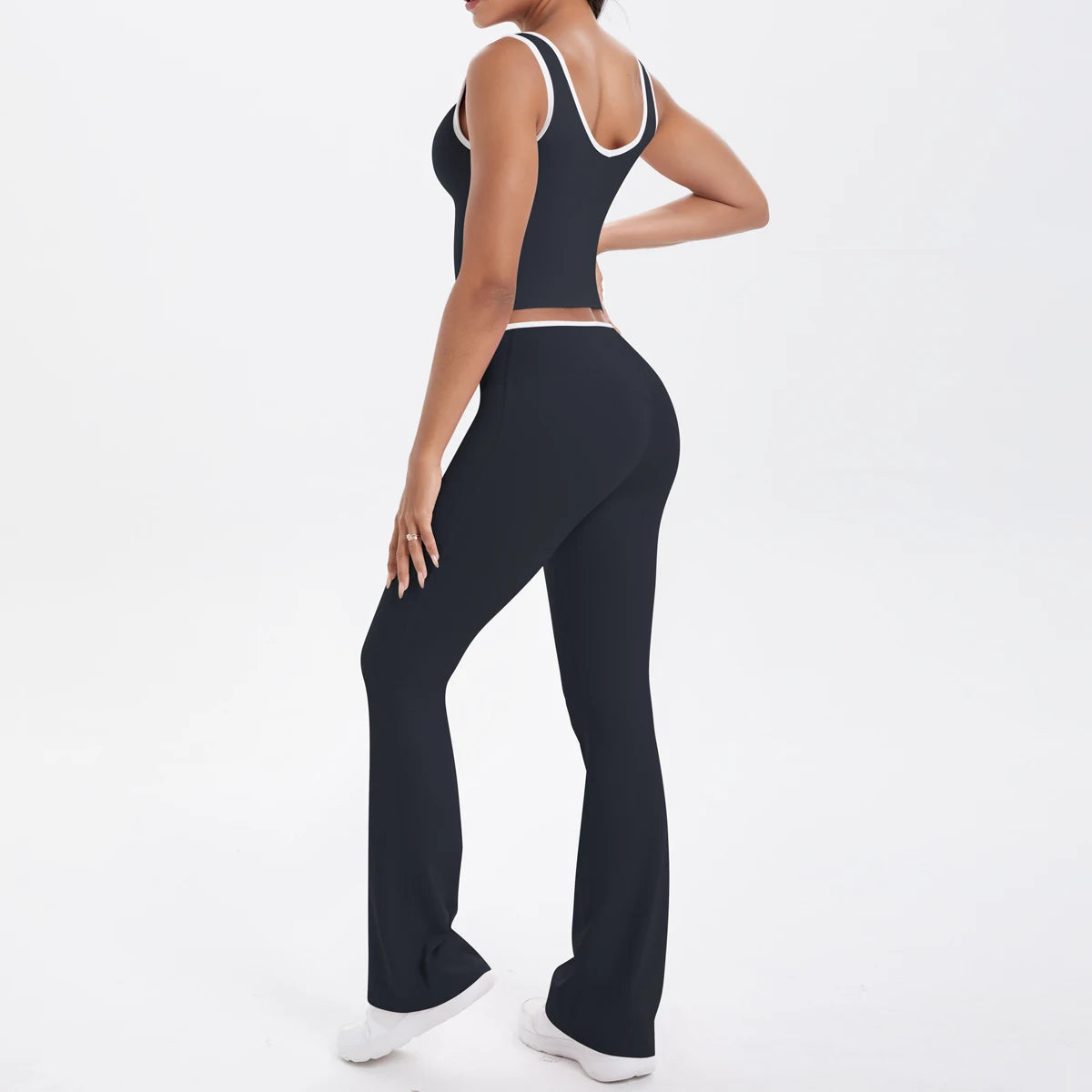 Autumn Women's Yoga Set U-neck Vest High Waist Cross Wide Leg Pants Set Tight Fitting Seamless Elastic Sportswear