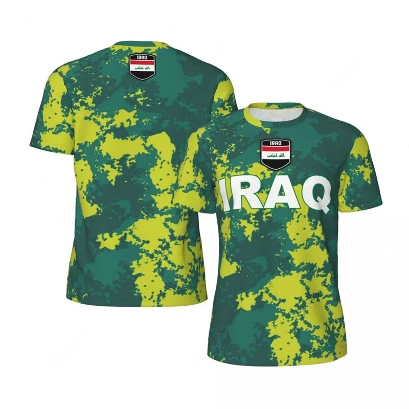 Mens Iraq Flag Print Football Jersey Fashion National Emblem Sports Shirt Plus Size Breathable Casual T Shirts