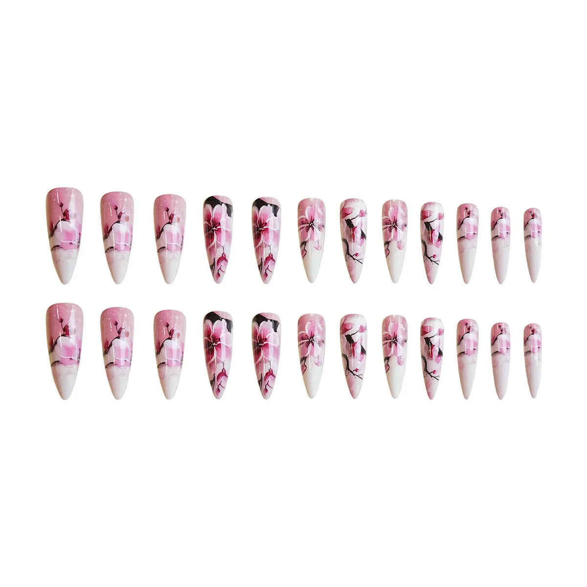 24pcs/set Medium long fake nails yellow dragon flowers feather design for Spring summer Square almond tips press on false nail