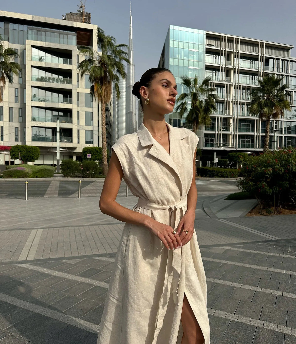 BKLD 2026 Spring Summer New Arrival Sleeveless Shirts Dress Casual Turn-Down Collar Tied Waist Dress Solid Color Women Clothing