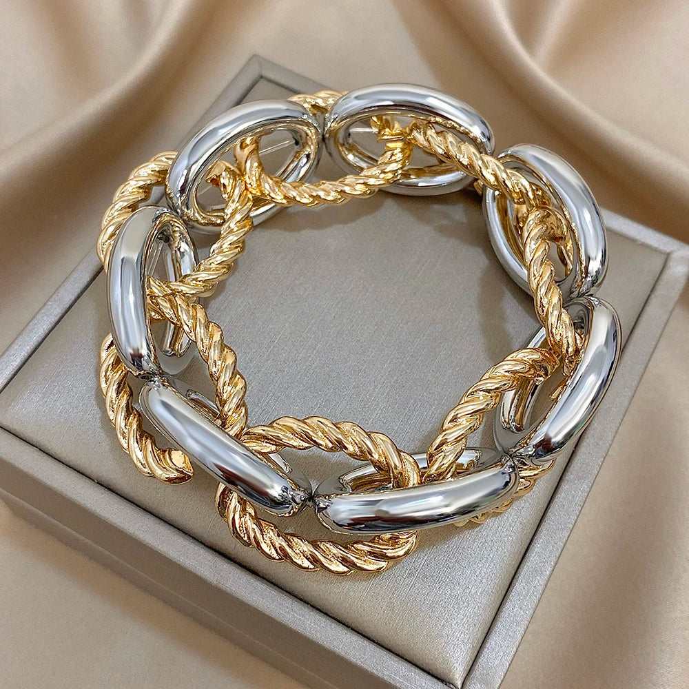 FLASHBUY Punk Fashion Thick Twist Chain Bracelets for Women Men Statement Chunky Metal Chain Bracelet Chic Jewelry