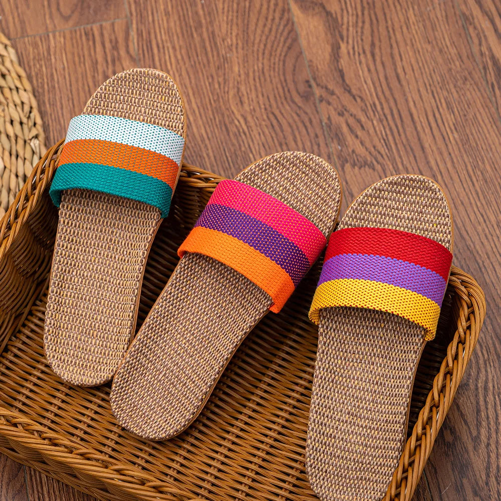 Summer Linen Flat Slippers for Women – Lightweight EVA Home Sandals | شباشب صيفية من الكتان للنساء – صنادل منزلية خفيفة من EVA