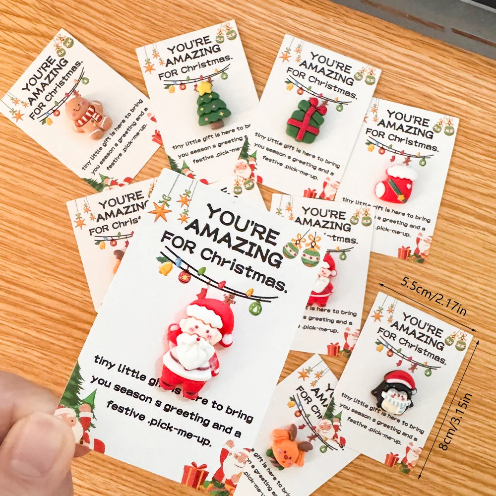 10/40PCS Random Festive Christmas Cards with Resin Charms, Holiday Gifts, Pocket Hug, Emotional Support for Friends & Family