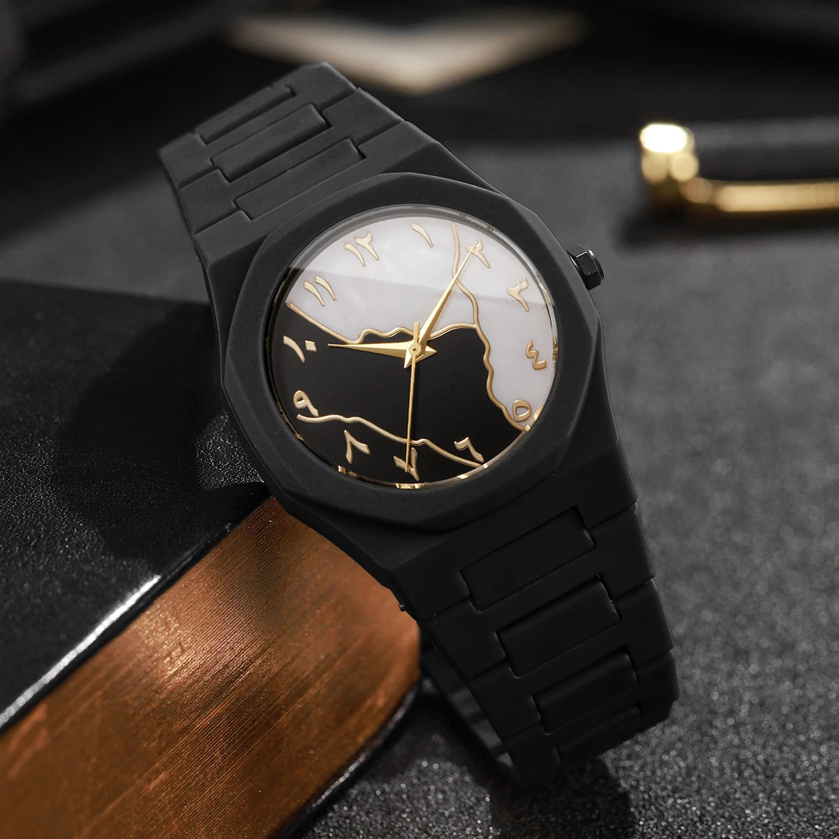 Fashio Marble Texture Unisex Watches Casual Arabic Dial Plastic Band Men Quartz Watch Clock Relogio Masculino（Without Box）