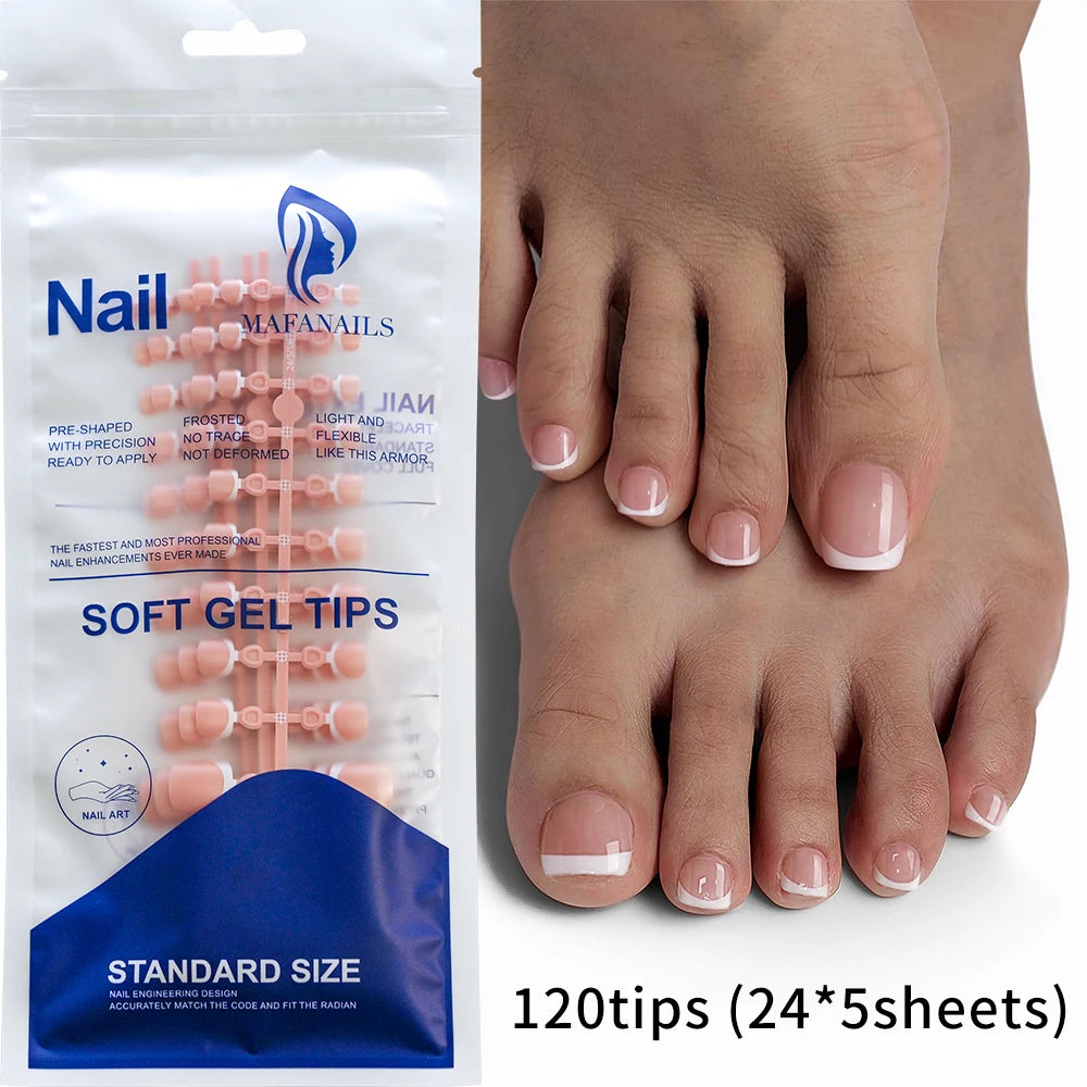 120Pcs Acrylic False Toes Nails French Short Square Pink/Nude/Brown Full Cover Fake Toenails Summer Artificial Press on Toenails