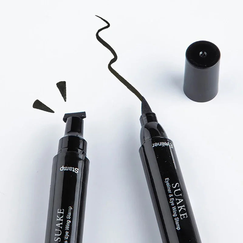 2 In 1 Stamp Black Liquid Eyeliner Pen Waterproof Fast Dry Triangle Seal Eye Liner Pencil Cosmetic Double-ended Eyeliner Makeup