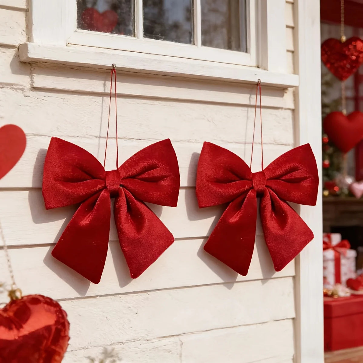 1PC Christmas Wreath Red Velvet Bows Xmas Tree Ornaments Hanging Pendant Large Bowknot for Wedding Festive Home Party Decoration