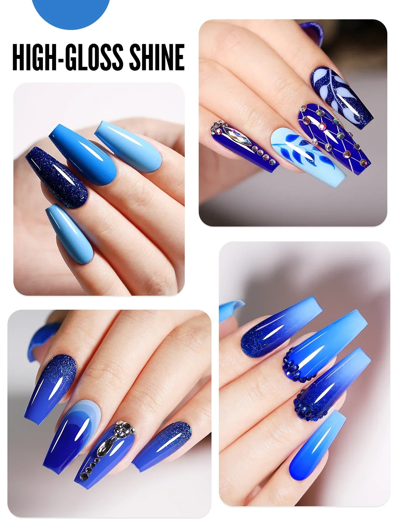 YOKEFELLOW 6Set Blue Gel Nail Polish Sky Blue Glitter Gel Nail Vernis Semi Permanent Soak Off UV Manicure Gift for Girls Women