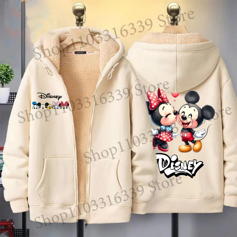 Mickey Mouse Sweatshirt Coat Male Female Autumn Winter New Thicken Long Sleeve Hooded Tops Outerwear Cartoon Clothing Xmas Gift