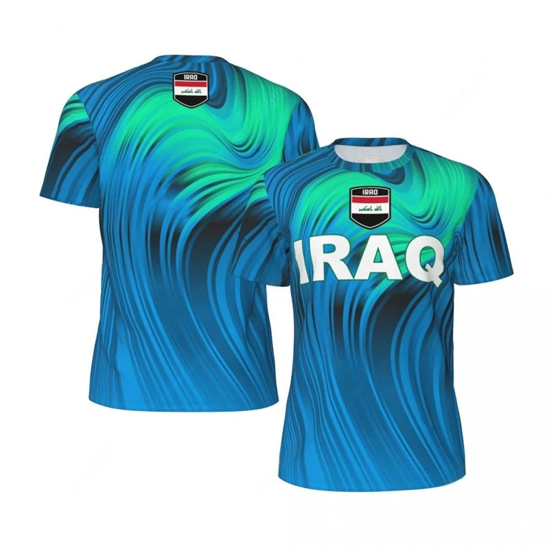 Mens Iraq Flag Print Football Jersey Fashion National Emblem Sports Shirt Plus Size Breathable Casual T Shirts