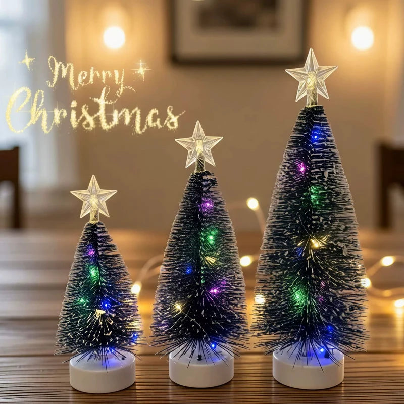 Mini LED Christmas Tree Decorations Desktop Miniature Light Home Decor Mini Luminous Xmas Tree DIY Ornaments for Office Party