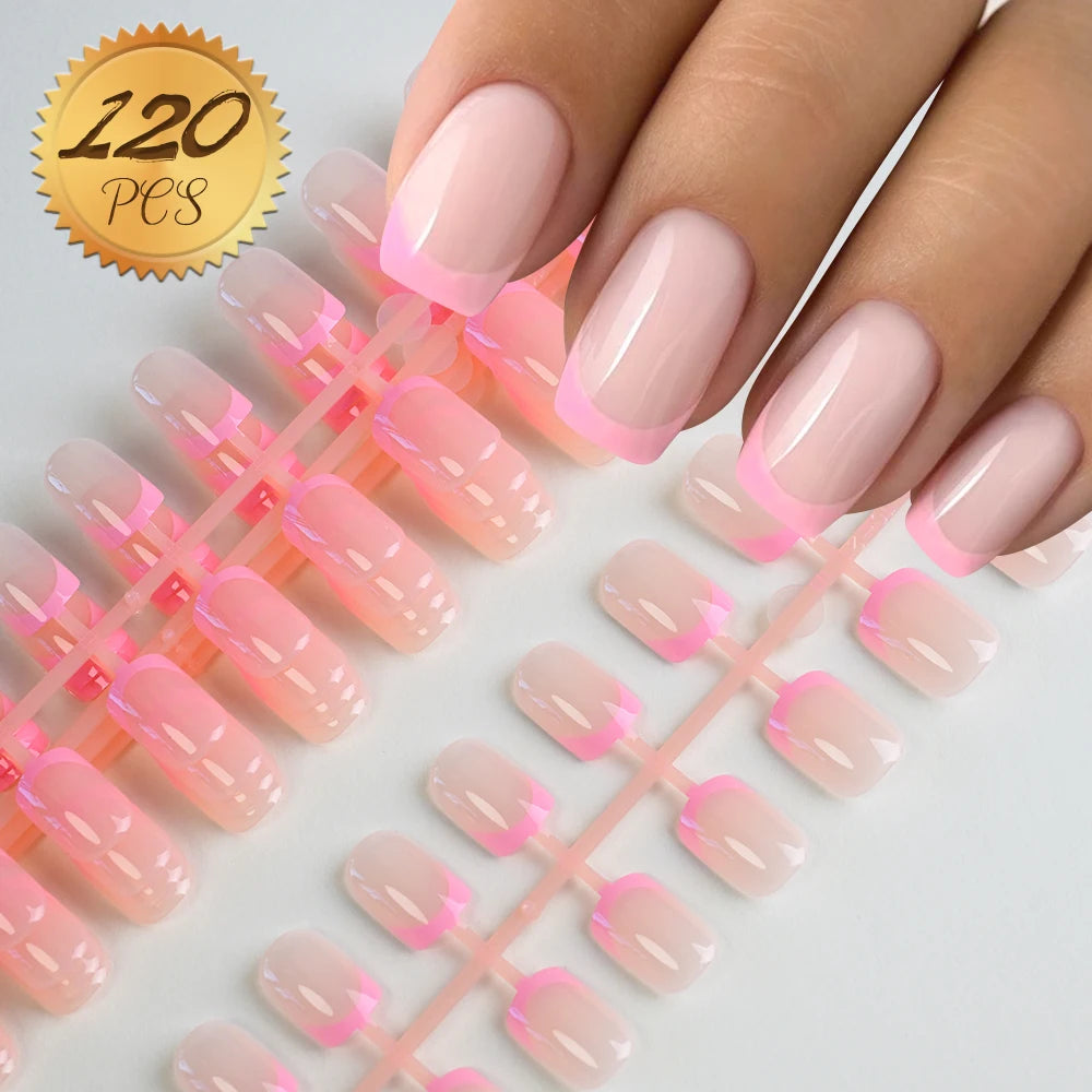 120Pcs Colorful French Square False Nails Short Ballerina Full Cover Fake Nails Artificial Nail Tips Wearable Press On Nails