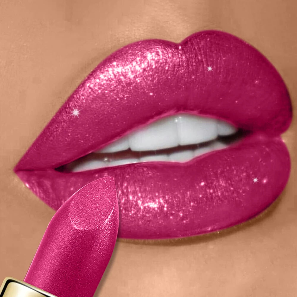 Pearly Glitter Velvet Lipstick,Metallic,Waterproof,Long-lasting,Shimmer,Diamond Lipstick,Glitter Lip Gloss, Lip Cosmetic Makeup