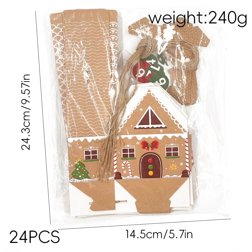 24Pcs Christmas Gingerbread Treat Boxes Mini Kraft Paper Christmas Candy Box Cute Gift Bag Party Gift Christmas Tree Decoration