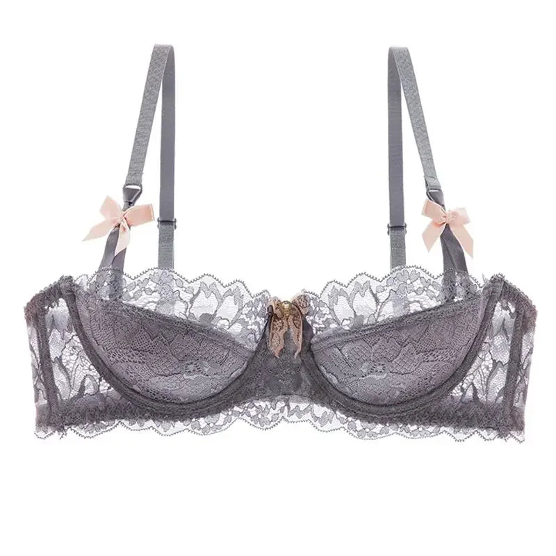 MOYISU 1/2 Ear AB Cup Pure Desire Girl Bra Set | Pull-up Bra Set With Bow Breathable French Lace Bra | Anti-Slip Cup Date Night