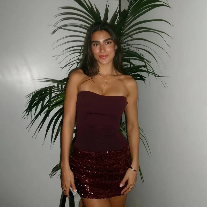 BKLD Fashionable 2026 Autumn And Winter New Women's Clothes Sexy Spicy Girl Sequin Strapless Backless Slim Fit Hip Hugging Dress