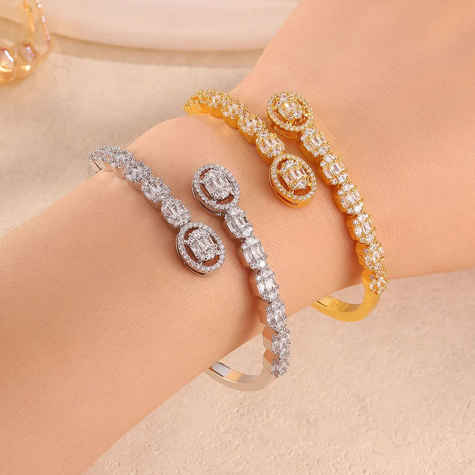 ZAKOL Luxury AAA Cubic Zirconia Copper Open Bracelet Bangle Women Bridal Wedding Statement Wrist Fashion Jewelry Gift