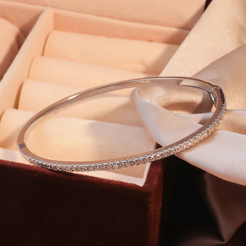 ZAKOL Luxury Zirconia Round Bangles For Women Girls Silver Color Metal Crystal Wristlet Jewelry Wedding Festival Trendy Gifts