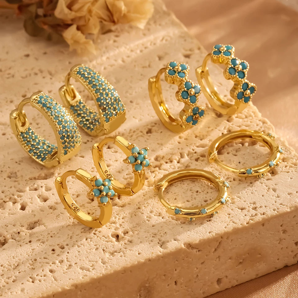 ZAKOL Luxury Turquoise Hoop Earrings for Women Temperament Gold Color Plated Micro-Intact Blue Zircon Party Ear Accessories