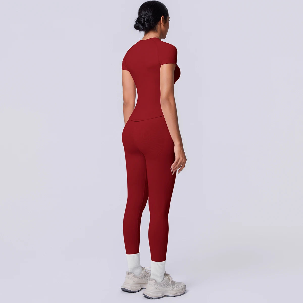 Rooftrellen New 2PCS/set Yoga Set Summer Quick Drying Fitness Sports Workout Top T-Shirt High Stretch Seamless Yoga Leggings Set