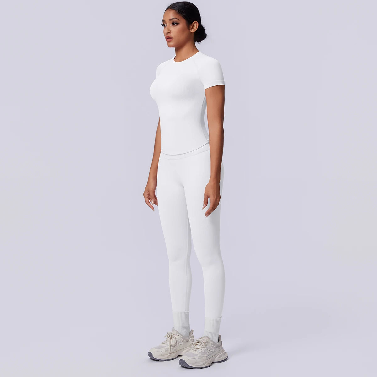 Rooftrellen New 2PCS/set Yoga Set Summer Quick Drying Fitness Sports Workout Top T-Shirt High Stretch Seamless Yoga Leggings Set