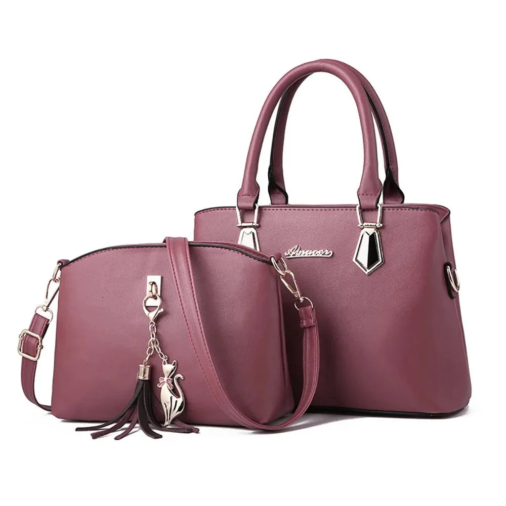 Trendy Large Capacity Women's Handbag Fashionable Mother-Child Shoulder Bag Simple Design Polyester Lining Soft PU Material