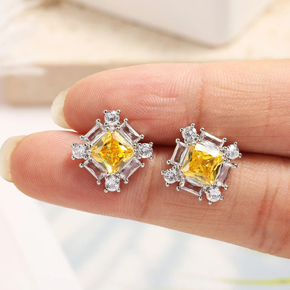 ZAKOL Simple Geometric Zircon Square Shape Stud Earrings Cute Shiny CZ Bride Bridesmaid Earring Jewelry