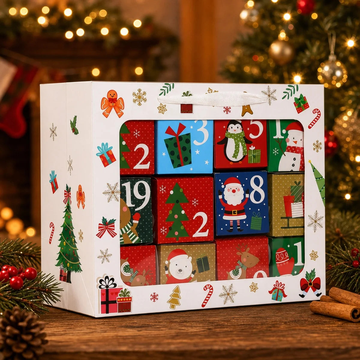 24Pcs Christmas Advent Calendar Empty Boxes, Paper Blind Boxes for Candy, Small Toys, Xmas Tabletop Holiday Decor