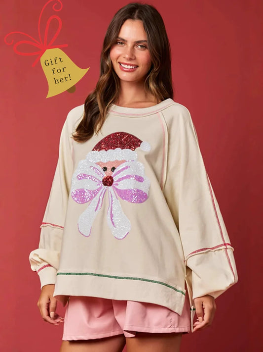 BKLD Women Christmas Sweatshirt Fun Xmas Party Printed O-Neck Long Sleeve Ladies Festive Pullover Tops Holiday Winter Sweatshirt