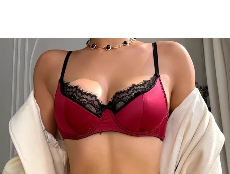 French Jpanens Red Wedding Night Lingerie Bras Set MOYISU - Zodiac Year Lace Bralette, Thin Adjustable & Cinched for Small Chest