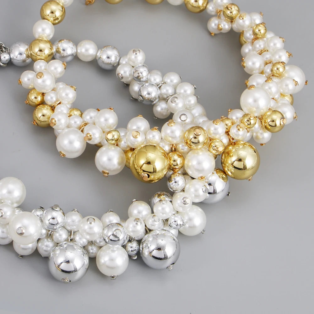 New Style Chic Chunky Imitation Pearl Acrylic Bead Choker Necklaces For Women Elegant Temperament Statement Jewelry Party Gift
