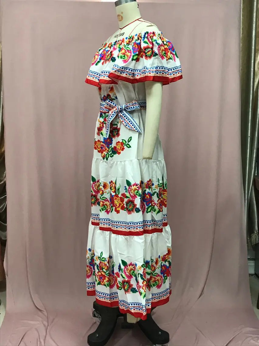 BKLD Elegant Printed Maxi Dress Sexy Off The Shoulder Tie Waist Slim Fit Dress Women Summer Party Vacation Outfits 2026 New