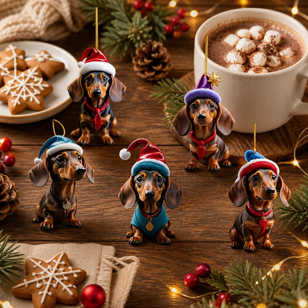 5/10PCS Adorable Sausage Dog Christmas Hanging Ornaments, Xmas Tree Decoration, Holiday Souvenir Gift for Dachshund Pet Parents