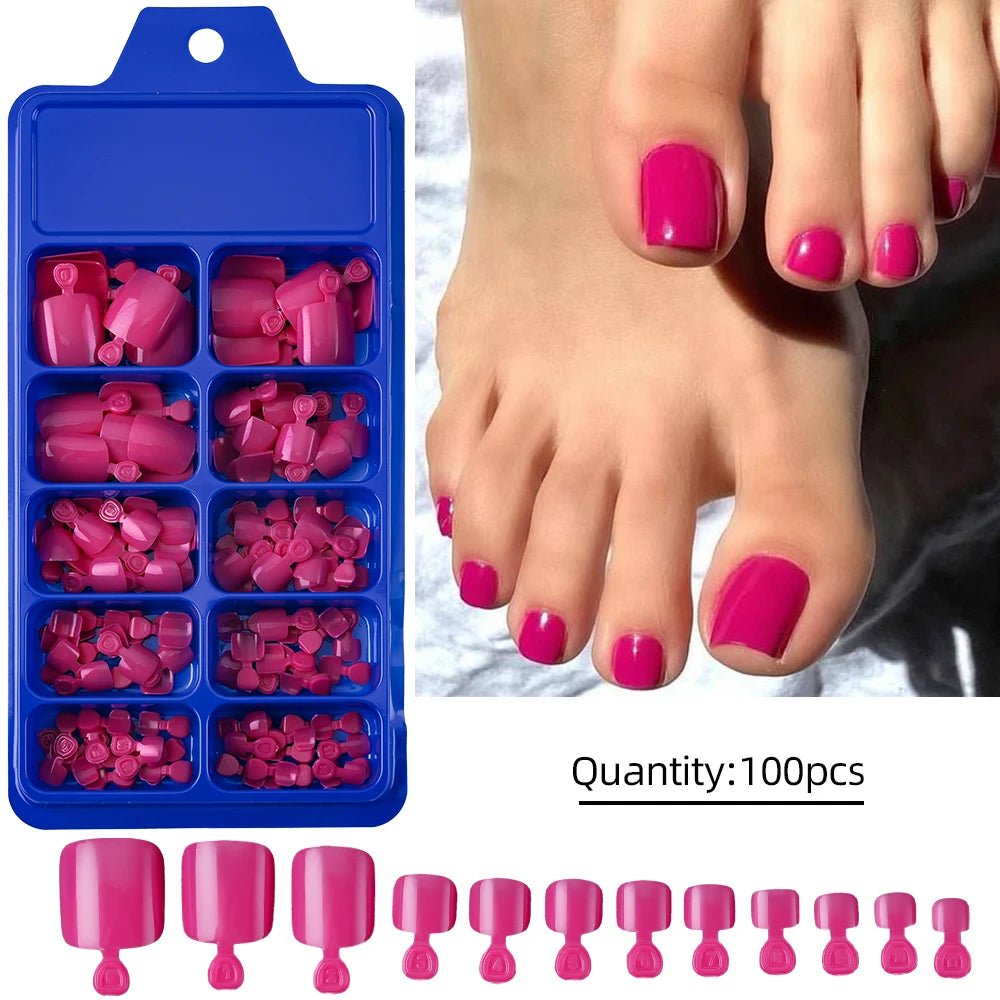 100Pcs White Clear Short Square Fake Toenail Tips Pink Red False Toe Nails Acrylic Full Cover Artificial Press on Toenails