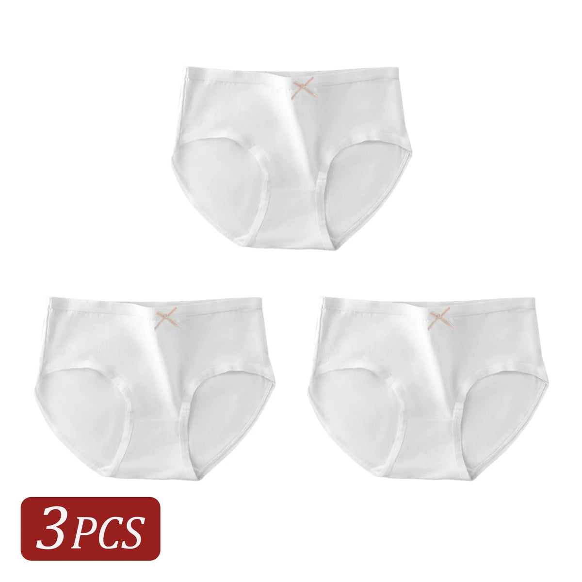 3PCS White Simple Comfortable Cotton Underwear for Women Girls Cute Low-Waist Panties Breathable Skin-Friendly Briefs Lingerie