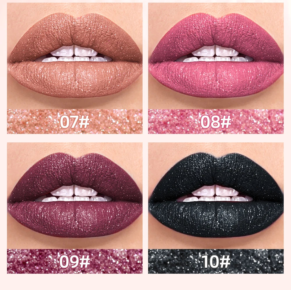 QIBEST Diamond Liquid Lipstick Moisturizing Long-Lasting Purple Sparkling Waterproof Lip Gloss Cosmetics Matte Glitter Lipstick