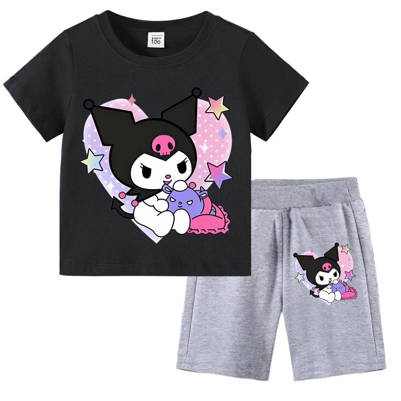 Sanrio Children's T-shirts Set Kuromi Printed Girls Summer Trend Baby