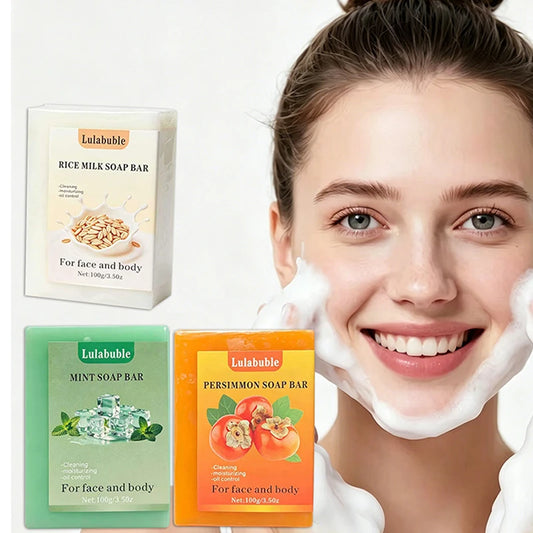 Rice Milk Persimmon Handmade Soap 100g Gentle Cleaning Face & Body Mint Added Oil-controlling And Moisturizing Bath Soap