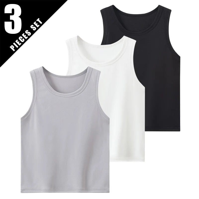 1/3/4 Pcs Children's Four Seasons Thin Solid Color Joker Vest Boy Loose And Comfortable Bottoming Shirt girl Sweet And Lovely  T