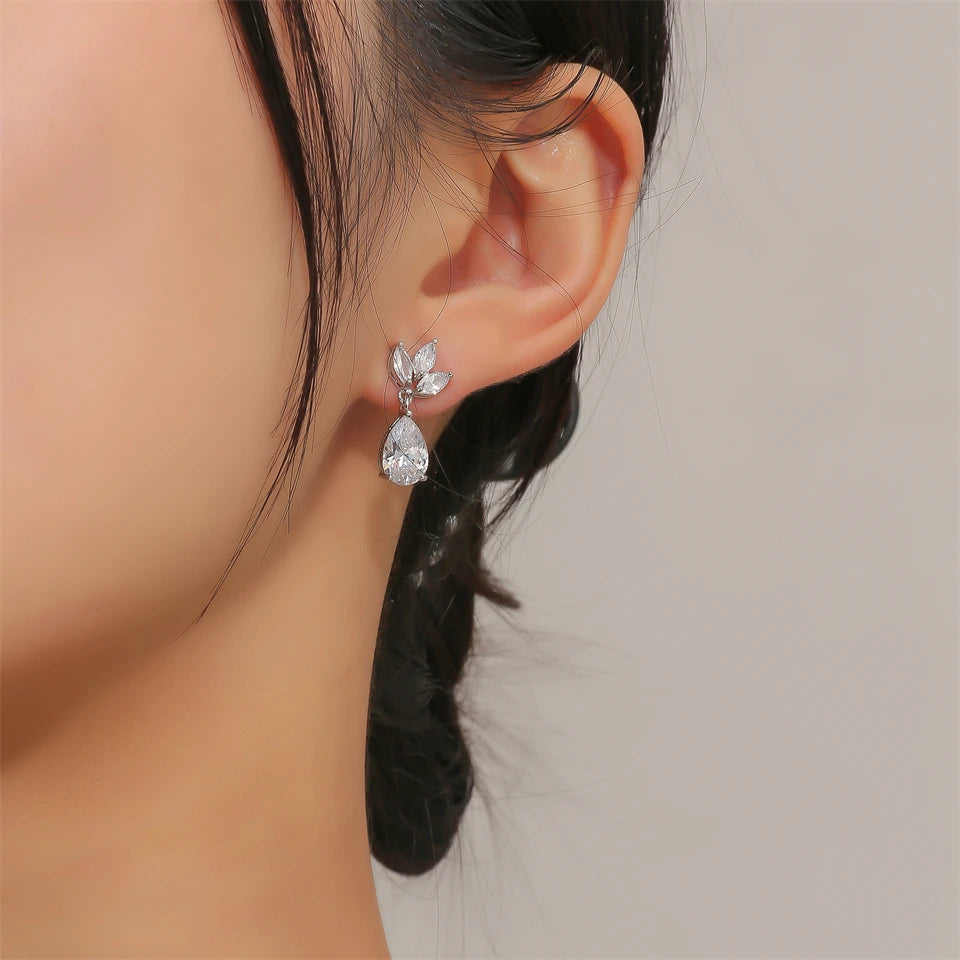ZAKOL 9 Types Classic Sparkling Water Drop Zircon Pendant Dangle Earrings for Women Gorgeous Bride Bridesmaid Earring Jewelry