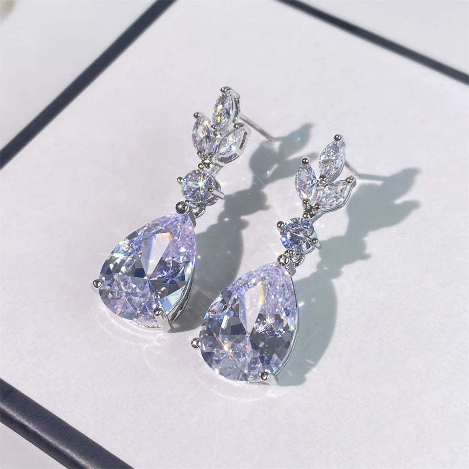 ZAKOL 9 Types Classic Sparkling Water Drop Zircon Pendant Dangle Earrings for Women Gorgeous Bride Bridesmaid Earring Jewelry