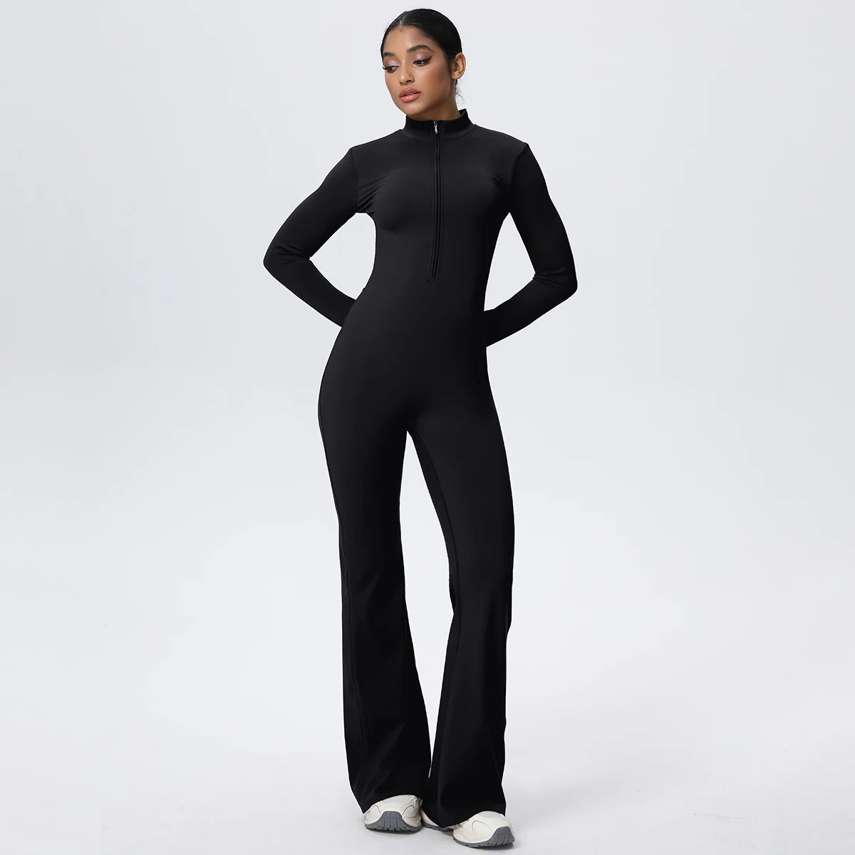 Woman's Fitness Yoga Bodysuit Solid Color Yoga Zipper Long Sleeves Trousers Gym High Strength Exercise Sports Bodysuit Leggings