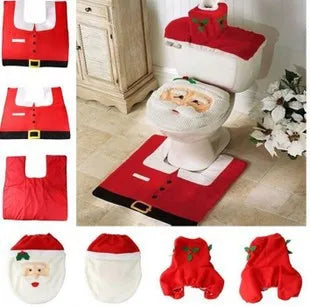 1Set Festive Christmas Toilet Seat Cover Set - No Power Needed, Holiday Decor Essentials,Party & Holiday DIY Decorations