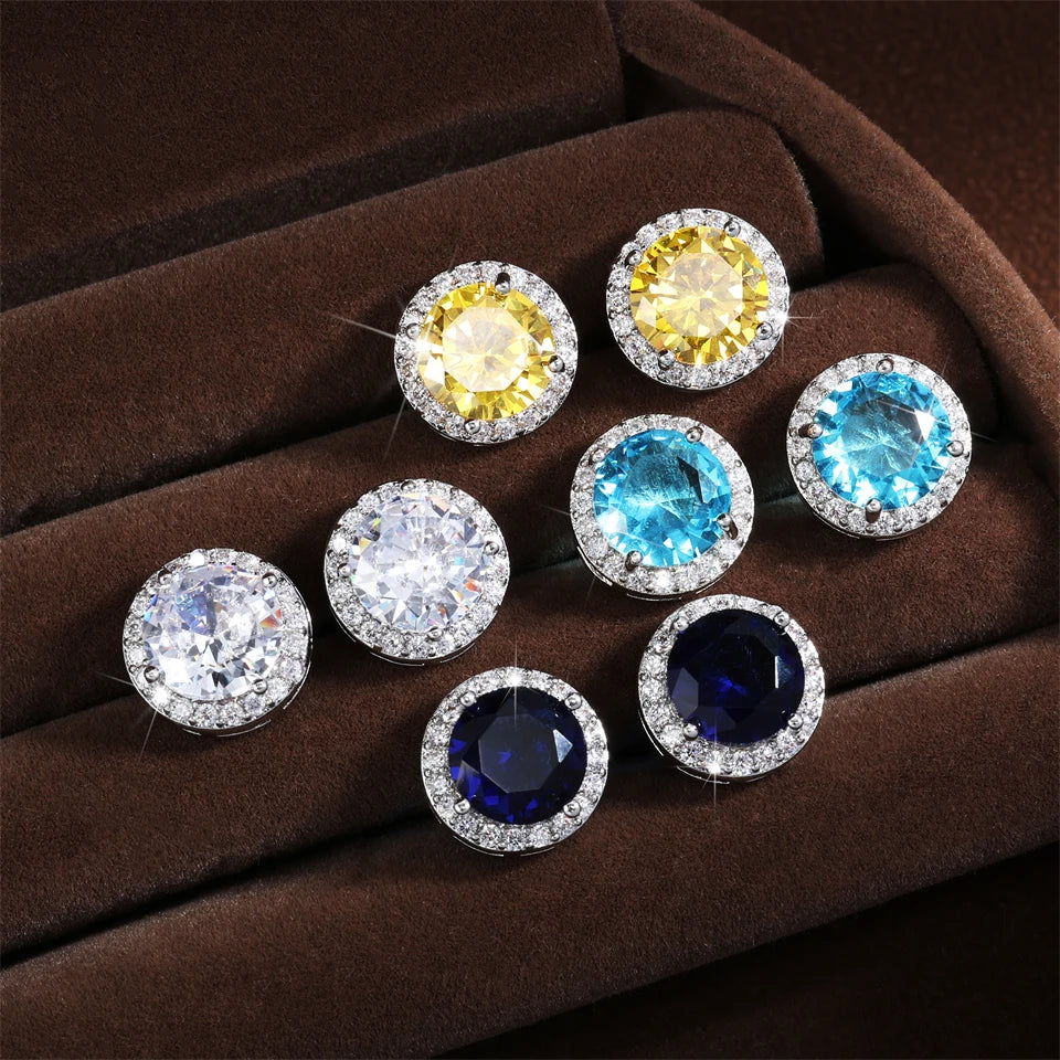 ZAKOL Classic Simple Round Zircon Stud Earrings for Women Men Shiny Blue Yellow AAA CZ Earring Exquisite Jewelry Gift Wholesale