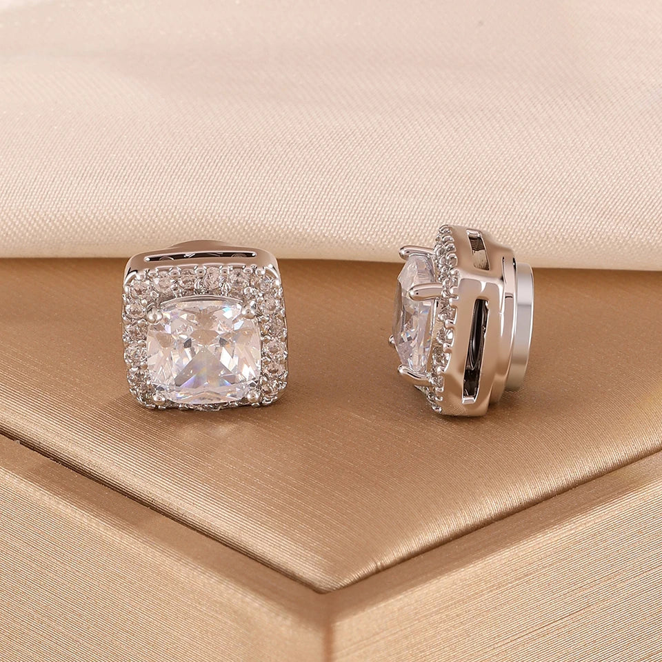 ZAKOL 6 Styles Sliver/Gold Color Shiny Cubic Zirconia Copper Ear Clips Geometric Square Heart Round CZ Stud Ear Accessories