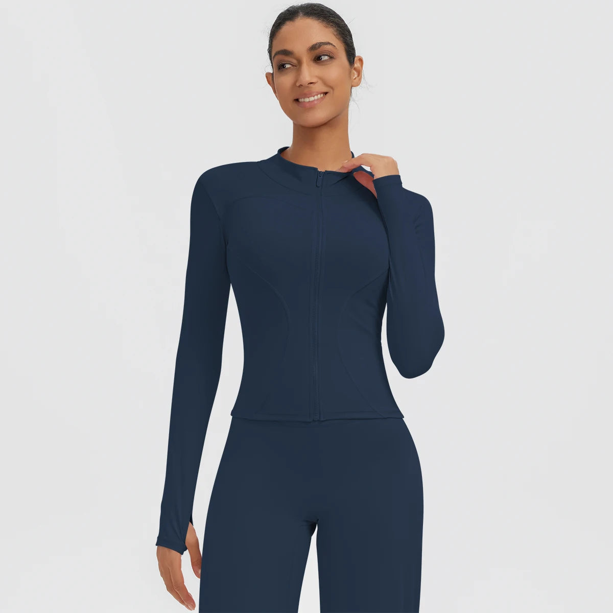 New Women's Stand-Up Collar Yoga Jacket Summer Fitness Sports Solid Color Workout Top Yoga Zipper Long Sleeves Sports Top Coat