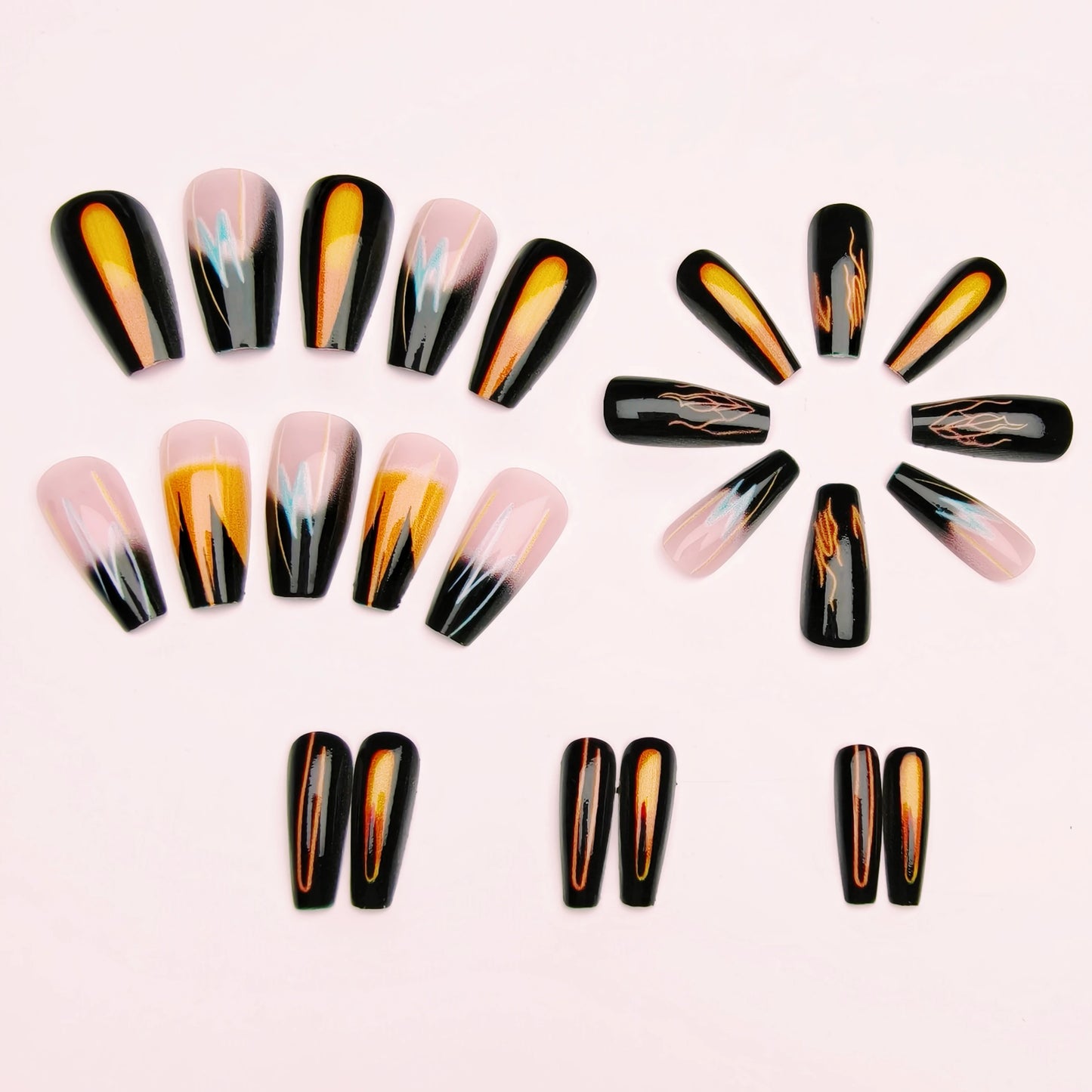 24 Pieces of Multi-Color Stripesd Mid-Length Almond-Shaped Manicure Wearable Manicure Patches