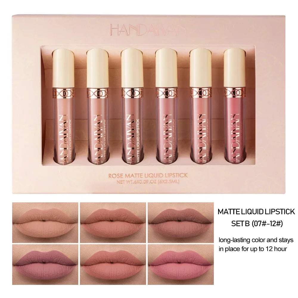 HANDAIYAN Gift 6PC/Set Matte Velvet Lip Gloss Waterproof Long-lasting Liquid Lipstick Cosmetic Beauty Keep 24 Hours Makeup