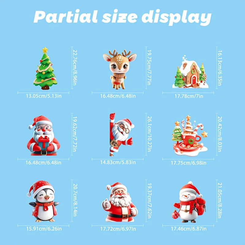 Xmas Cartoon Character Window Stickers, Santa Penguin Snowman Reindeer Christmas Window Clings, Festive Removable Glass Decals 