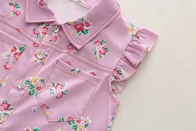 Girls Cute Full Print T-shirt And Shorts 2PC Set Casual Infant Baby Kids